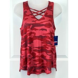 NWT‎ Celebrate Together Red Camo Crisscross V Neck Tank Top Women's XS X-Small